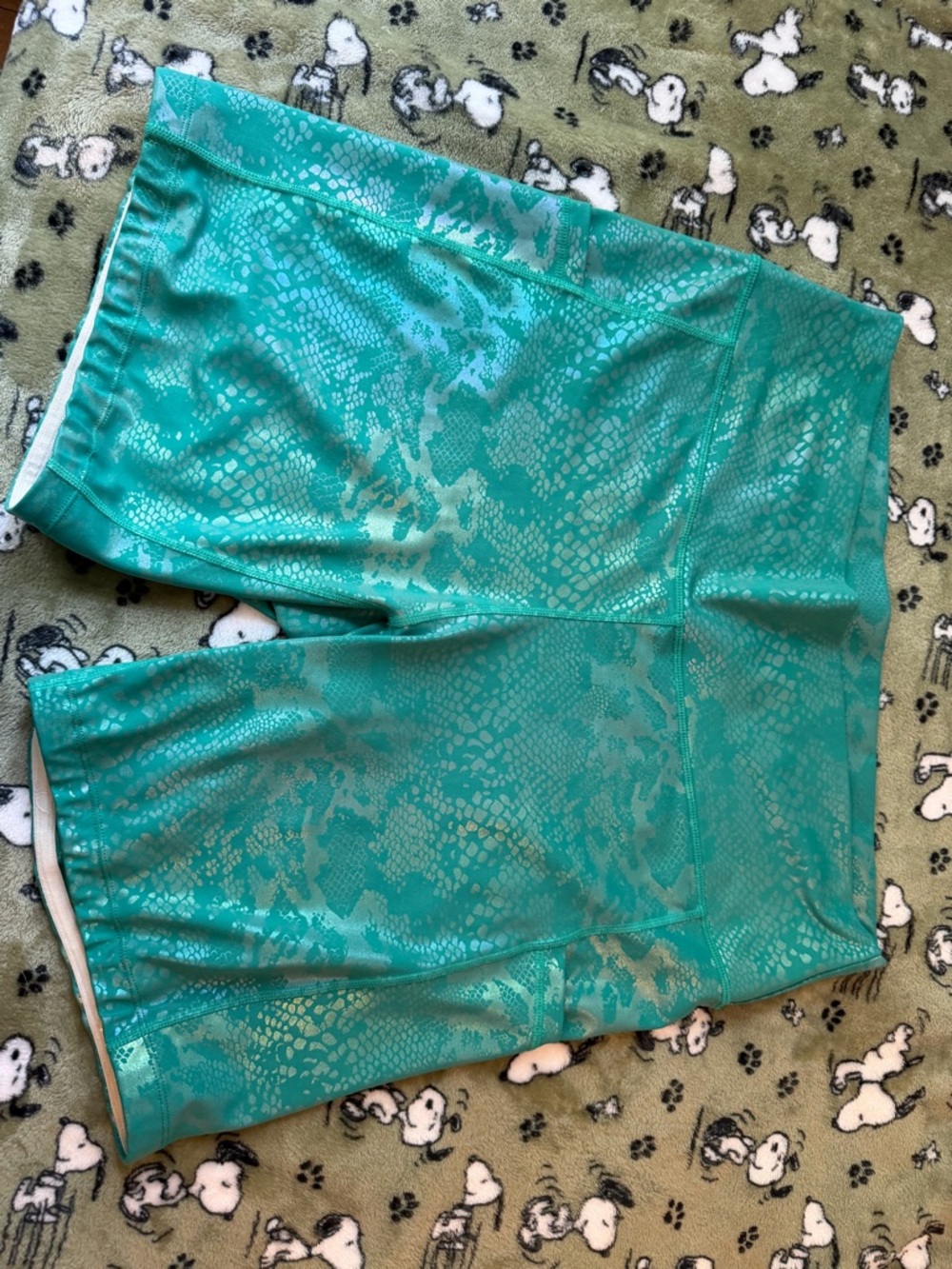 Womens Teal Snake-Print Athletic Shorts
